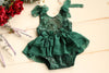 Winter Green Floral Sequin Shoulder Tie Romper