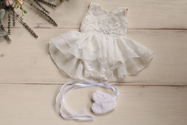 White Newborn Ballerina Dress and Shoes - Willow Mint Props