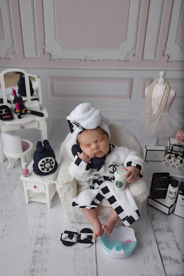 Stripe CC Robe with Matching Slippers, Headband and Head Towel