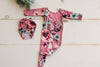 Newborn Medium Pink Floral Pajama with Matching Turban