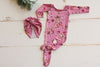 Newborn Medium Pink Floral Pajama with Matching Turban