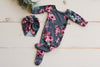 Newborn Grey Floral Pajama with Matching Turban