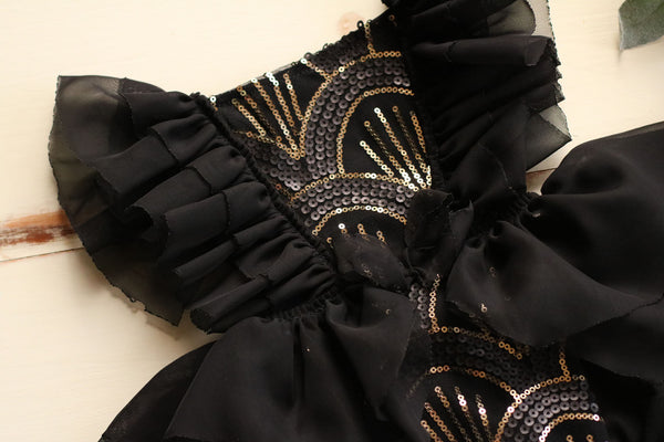 Black and Gold Celebration Sequin Gardenia Dress