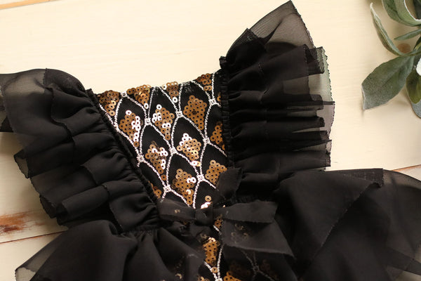 Black and Gold Sequin Gardenia Dress