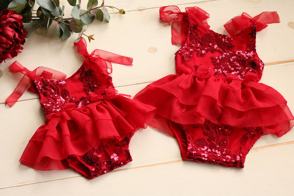 Red Sequin Tie Dress