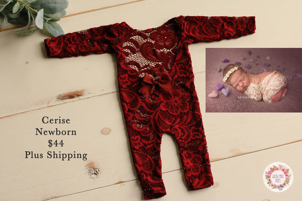 Cerise Long Sleeve Lace Romper