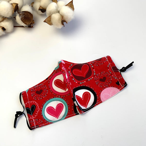 Re-Usable Face Mask w/ Hepa Filter - Red Hearts - Willow Mint Props