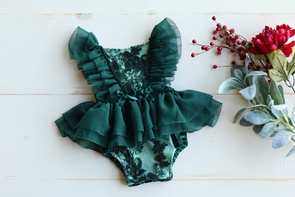 Winter Green Sequin Romper 6-12m