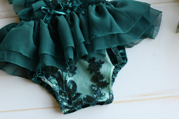 Winter Green Sequin Romper 6-12m