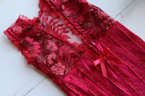 Red Sitter Velvet Romper (6-12m)