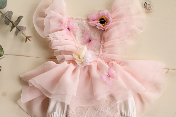 Pale Pink Floral Butterfly Romper 6-12m