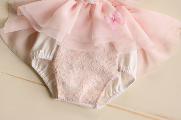 Pale Pink Floral Butterfly Romper 6-12m