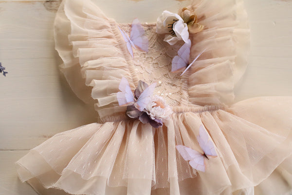 Beige and Lavender Floral Butterfly 6-12m