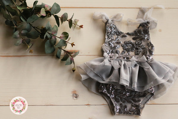 Luna Grey Sequin Tie Romper