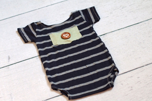 Boy Romper / Onesie Prop / Navy Blue and Grey Stripes - Willow Mint Props