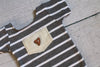 Boy Romper / Onesie Prop / Heart Button / White and Grey Stripes