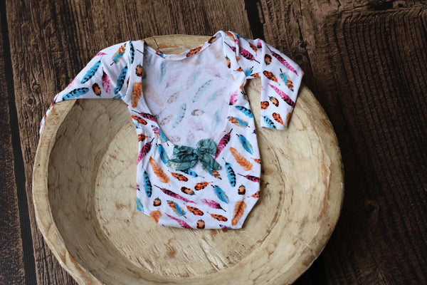 Long Sleeve Feathers Romper - Willow Mint Props