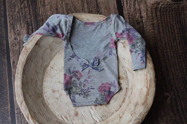 Long Sleeve Grey Floral Romper - Willow Mint Props