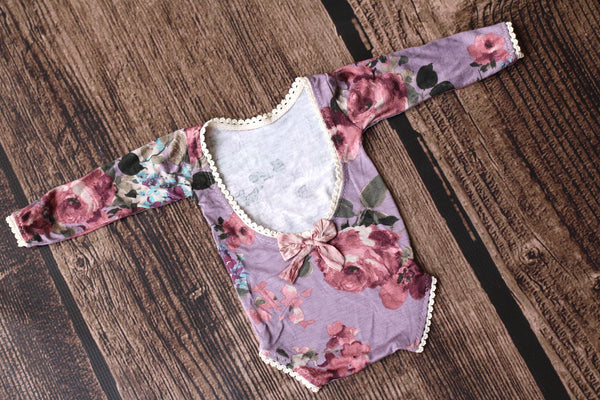 Long Sleeve Purple Floral Romper - Willow Mint Props