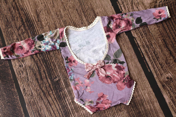 Long Sleeve Purple Floral Romper - Willow Mint Props