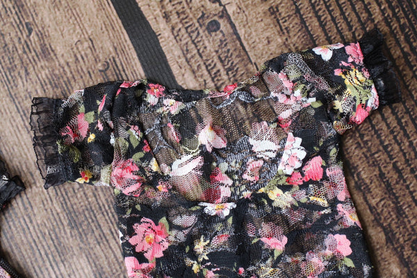 Black Floral Ruffle Sleeve Romper - Willow Mint Props