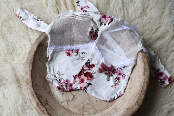 Long Sleeve Lace V Back Romper - Willow Mint Props