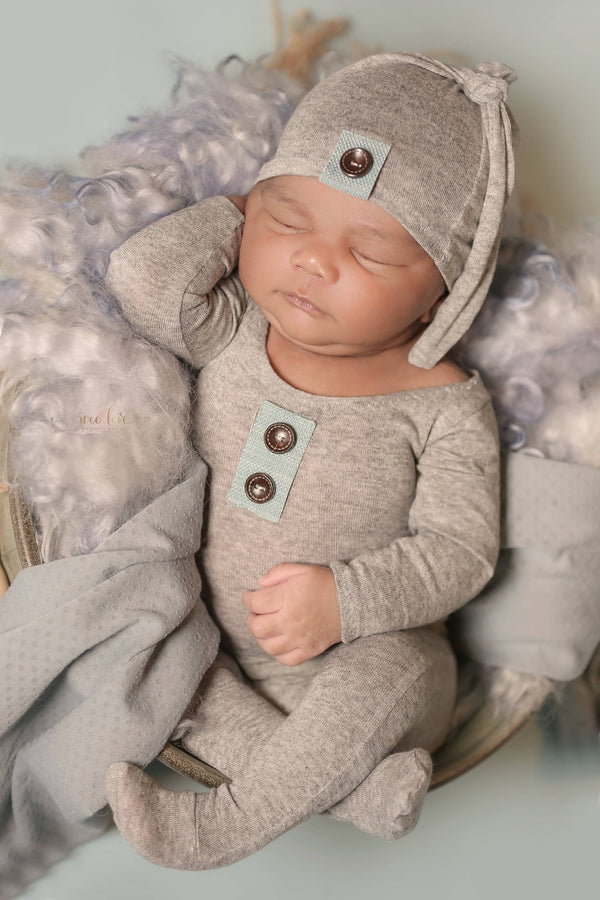 Knot Hat and Pajama Set - Willow Mint Props