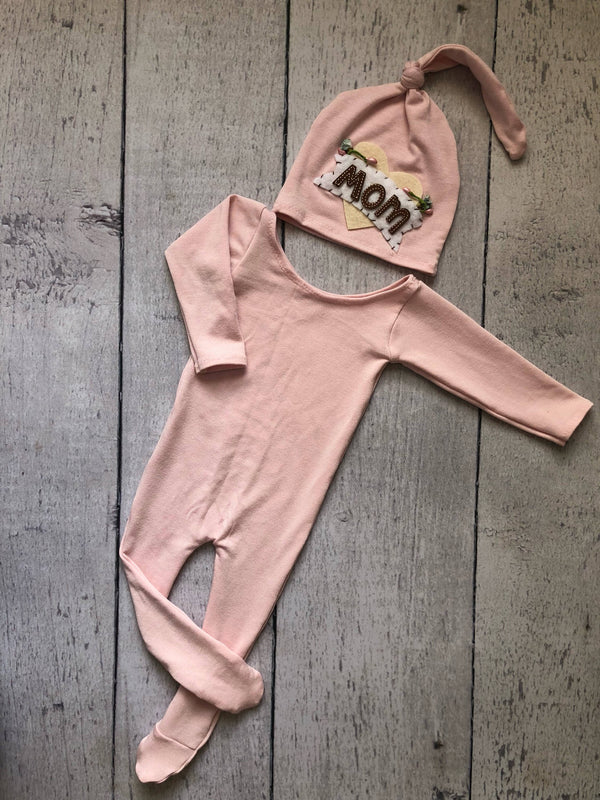 Knot Hat and Pajama Set - Willow Mint Props