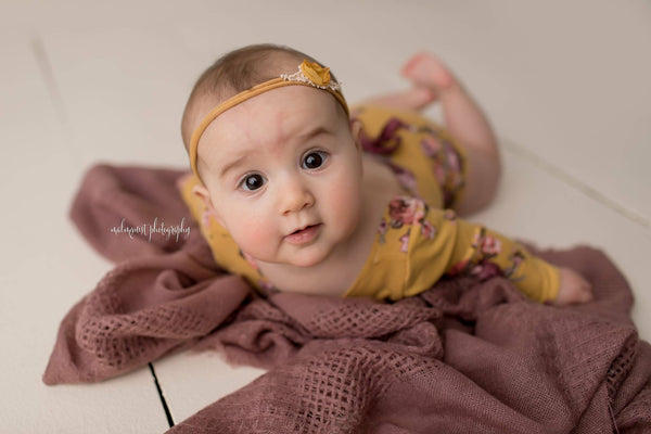 Long Sleeve Floral Romper / Scoop Back Onesie with Trim Accents - Willow Mint Props