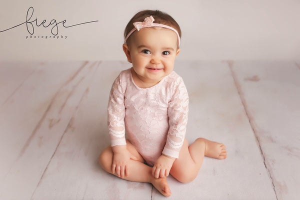 Long Sleeve Floral Romper / Scoop Back Onesie with Trim Accents - Willow Mint Props