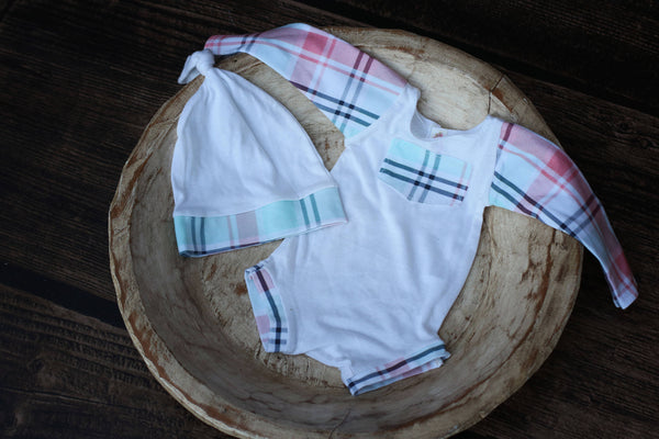 Boy Romper and Knot Hat - Willow Mint Props