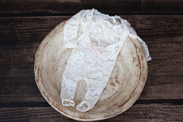 Sheer Lace Cream Long Sleeve Romper / Open Back Onesie with Long sleeve and Long Legs - Willow Mint Props