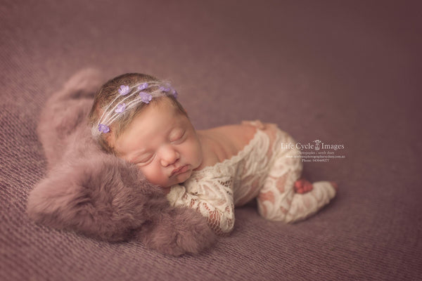 Sheer Lace Cream Long Sleeve Romper / Open Back Onesie with Long sleeve and Long Legs - Willow Mint Props