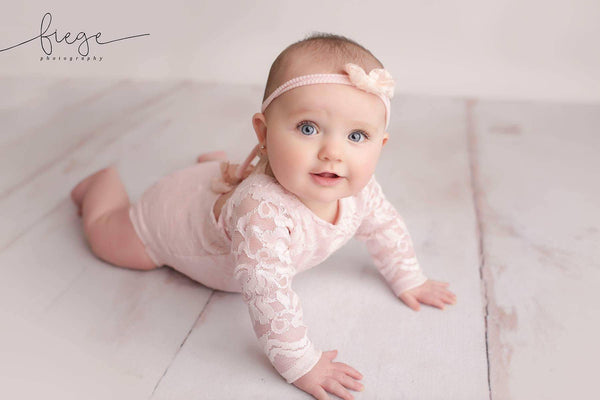 Long Sleeve Floral Romper / Scoop Back Onesie with Trim Accents - Willow Mint Props