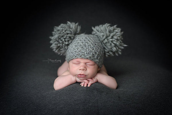 Double Pom Pom Beanie - Willow Mint Props