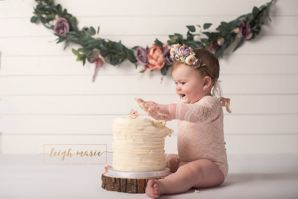 Long Sleeve Floral Romper / Scoop Back Onesie with Trim Accents - Willow Mint Props