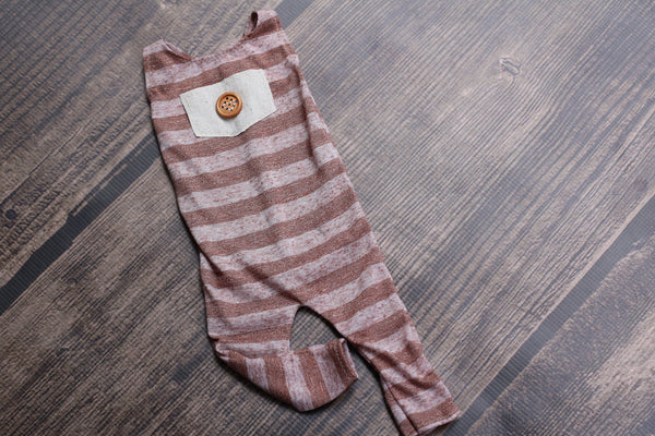 Boy Long Leg Romper / Onesie Prop / Neutral Stripes / Heart Button - Willow Mint Props