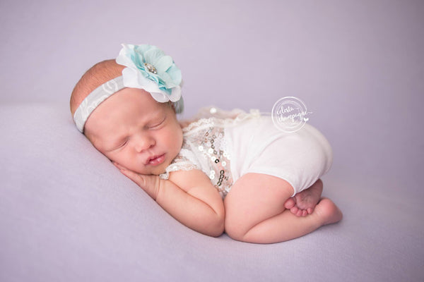 Sequin Romper / Sequin V Back Onesie - Willow Mint Props