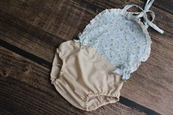 Floral Bib Romper - Willow Mint Props