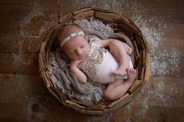 Sequin Romper / Sequin V Back Onesie - Willow Mint Props