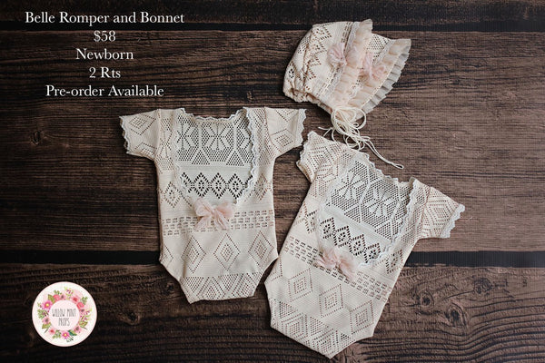 Belle Romper and Bonnet - Willow Mint Props