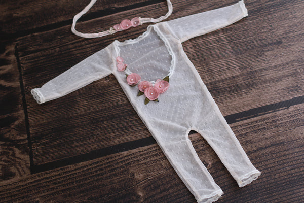 London Rose Romper with Matching Tieback - Willow Mint Props