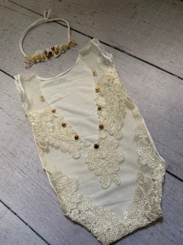 Matching Headband for Sheer Lace Pearl Romper / Headband Only - Willow Mint Props