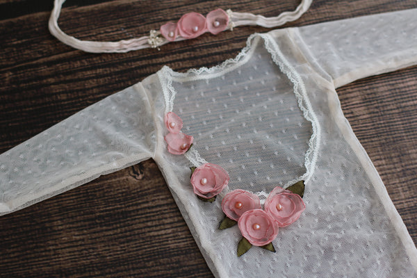 London Rose Romper with Matching Tieback - Willow Mint Props