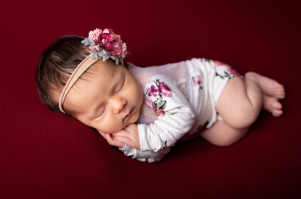 Long Sleeve Lace V Back Romper - Willow Mint Props