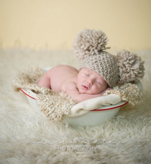 Double Pom Pom Beanie - Willow Mint Props