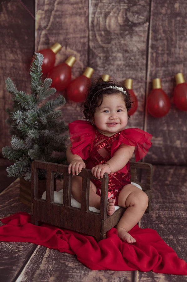 Red Flutter Sleeve Geo Romper