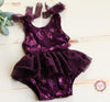Fall Collection/ Plum Sequin Tie Romper/ 6-12 m