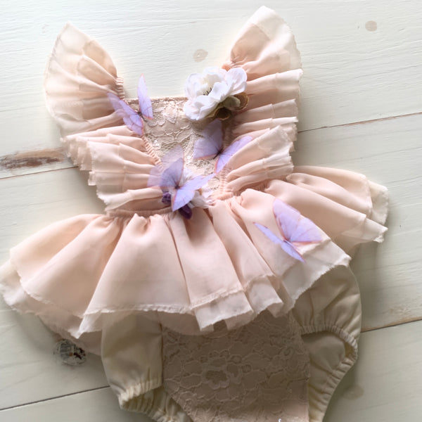 Beige and Lavender Floral Butterfly 6-12m