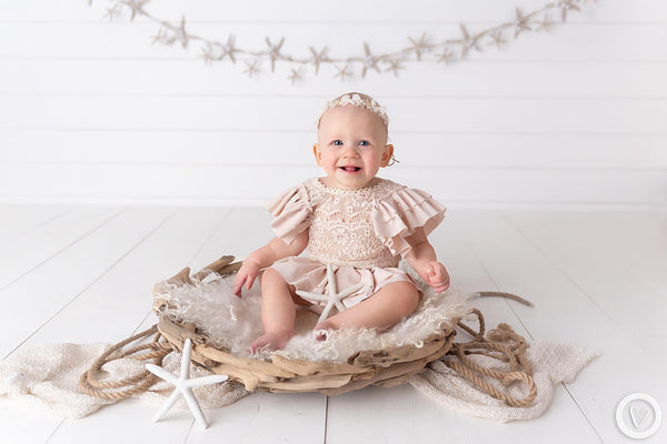 Beige Lace 2 Piece w Ruffle Skirt 6-12 months